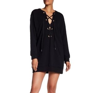 NYTT Black Lace up Sweater Dress Sz Medium